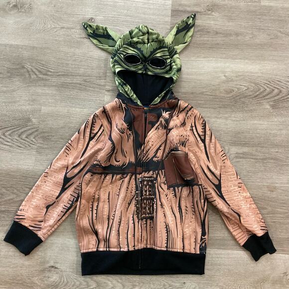 Star Wars Yoda Kids Full Zip Hoodie with Mask Hood Ears XS Brown - Picture 4 of 9